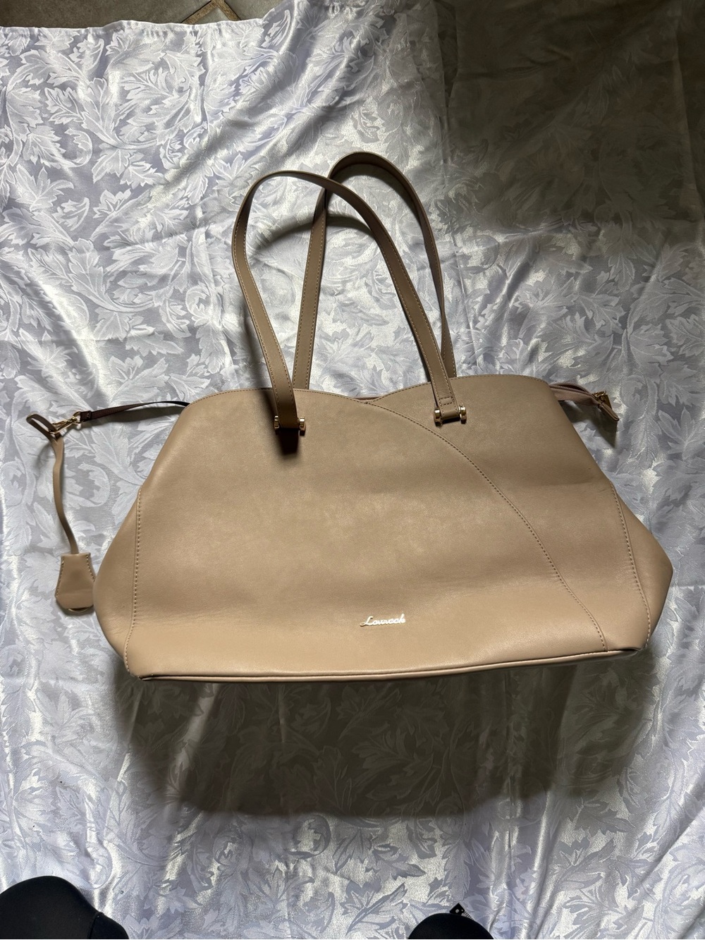 Lovevook Beige Faux Leather Laptop Tote Bag Work Briefcase Shoulder Bag